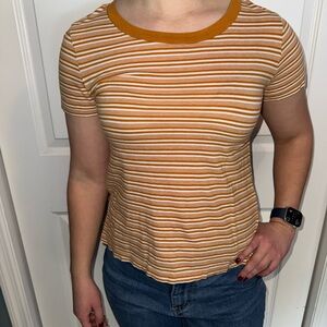 Aerie Orange and White Striped Short Sleeve Tee